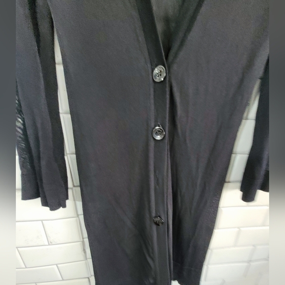 Novespazio Ladies Black Lightweight Cardigan Semi Sheer Midi Length V-Neck Class - Picture 3 of 6